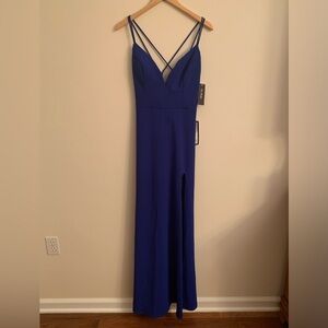 NWT City Studio Blue Maxi Strap V-plunge Slit Juniors Prom Dress Size 13